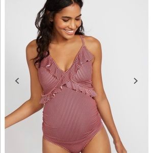 Ruffled Crossfront Maternity Tankini Swimsuit